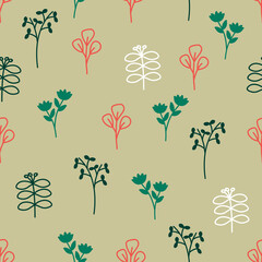 A seamless pattern with boho spring leaves