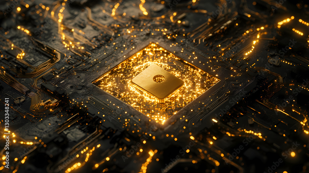 Poster cyber core's glimmer: an intricate close-up reveals the vibrant heart of a computer system, where gl