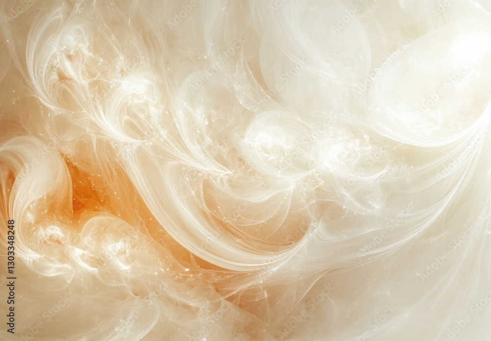 Poster abstract swirls of cream and orange colors in a soft glowing light, creating an ethereal and dreamy 