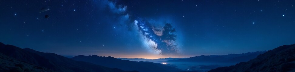 Fototapeta premium Dark night sky filled with twinkling stars and distant planets, celestial bodies, galaxy, deep space