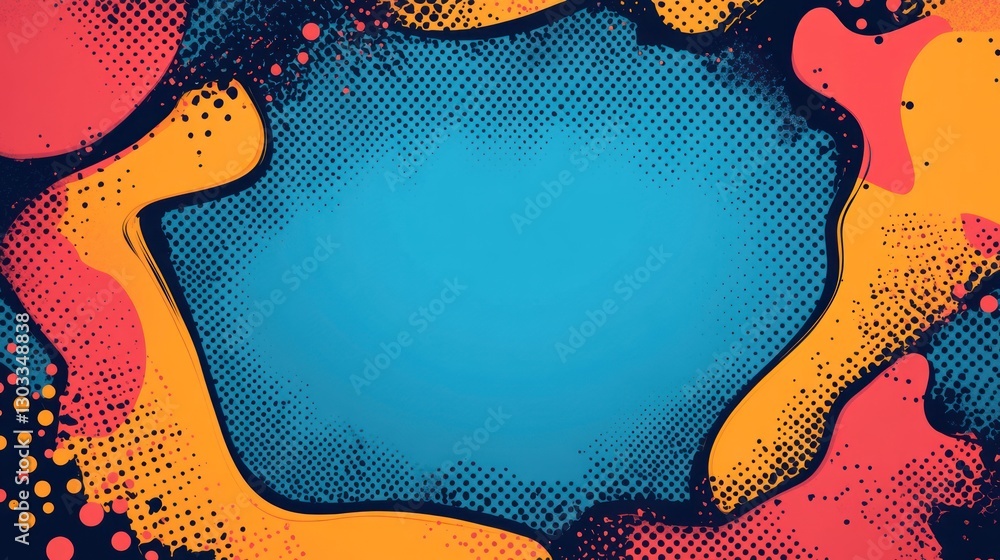 Poster abstract colorful background with halftone texture and copy space.