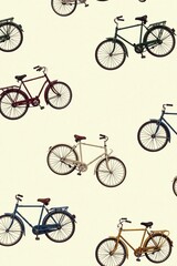 Obraz premium Elegant repeating design featuring antique bicycles in a soft neutral palette, elegant, bicycles