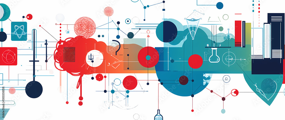 Poster innovation intertwined: an intricate, diagram-like artwork showcasing the confluence of technology a