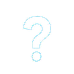 Vibrant 3D neon question mark in electric blue radiating a soft glow on a pristine white backdrop Ideal for tech and innovation concepts