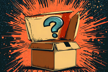 Open box with question mark, pop art vector illustration