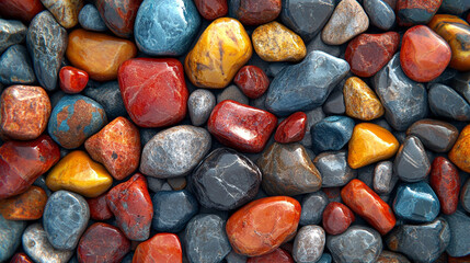 A polished pebble, smooth and radiant, captures ethereal allure with its tactile intricacies and kaleidoscopic hues, whispering timeless narratives shaped by nature's artistry through the ages