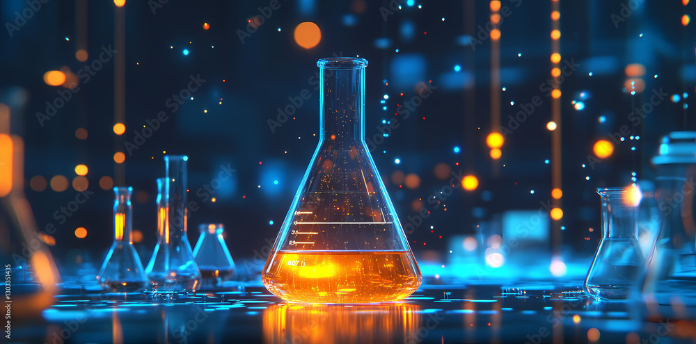 Poster laboratory glassware in the spotlight: a vibrant image showcases an array of laboratory glassware, h
