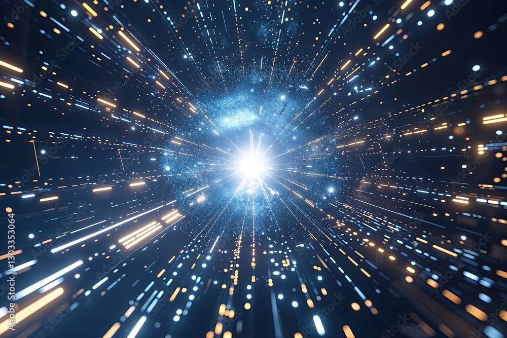 Wall mural emerging deep space technology particle mesh against abstract background