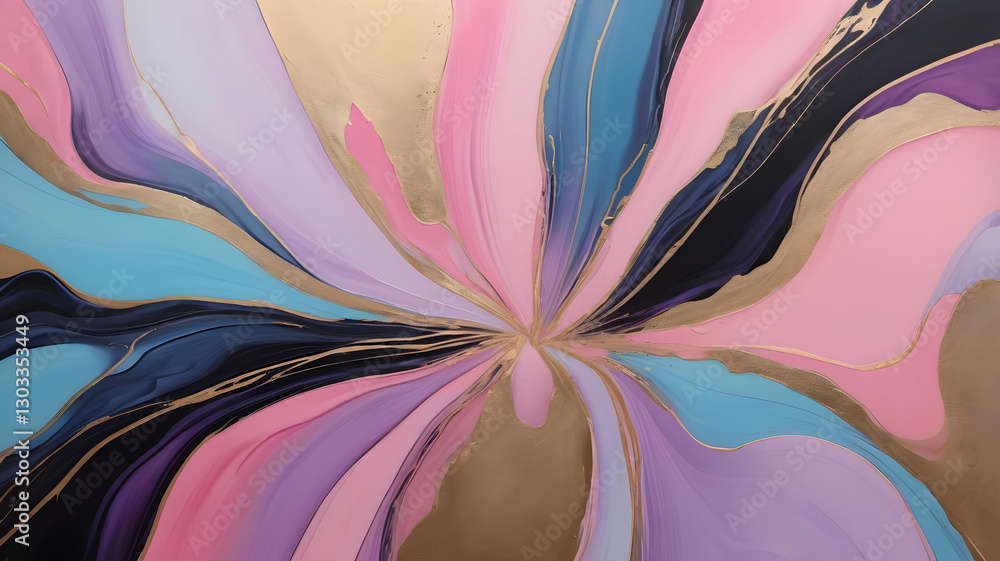 Poster abstract floral fantasy: a captivating abstract painting featuring a vibrant array of colors and tex