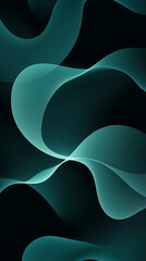 The background is dark blue with light green and blue gradients in the upper right corner. The curved shape of the abstract graphic design creates soft curves that emphasize its elegance.