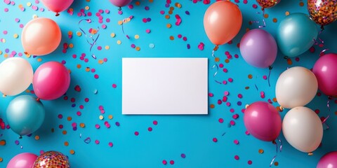 Colorful celebration layout with balloons and confetti ready for an invitation or announcement