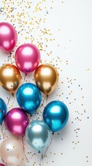 Colorful balloons and confetti create a festive atmosphere for a celebration event