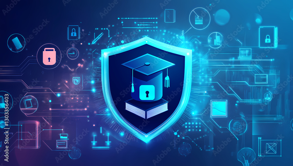 Poster educational shield of knowledge: depicting a digital security shield embracing the core concept of e