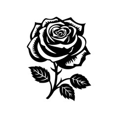 Rose Silhouette isolated on white background. Modern minimalist design for logo, tattoo, wall art, poster, packaging, stickers. Black ink sketch.