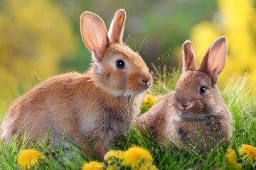 Bunny in the spring on a meadow