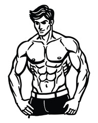 Fototapeta premium Silhouette of 6 pack shirtless man isolated on a white background