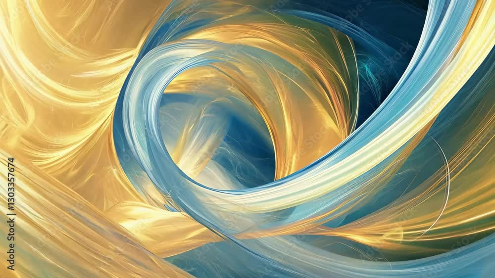 Poster Flowing abstract blue and gold marble pattern creating dynamic visual movement and depth, Abstract blue and gold marble pattern with flowing lines swirls, animated motion background
