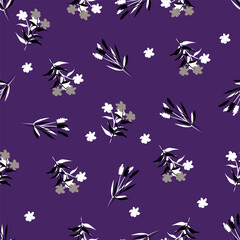 Elegance pink floral stems seamless pattern on a grey background. Vector hand drawn. Artistic, abstract flowers and tiny leaves, buds bells printing. Template for designs, fabric, fashion, textile
