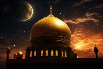 Obraz premium Golden mosque at night