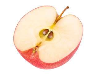 Half of red apple with seeds cutout