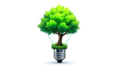 Una vibrante ilustraci&oacute;n digital presenta un &aacute;rbol verde y exuberante que crece ingeniosamente a partir de la base de una bombilla, sobre un fondo blanco intenso