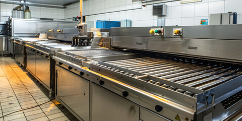 Obraz premium A modern production factory with a brand-new robotic arm assembling components on a sleek conveyor belt.