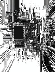 Vector circuit board, digital technologies abstraction. Computer microprocessor scheme, futuristic design. Microprocessor scheme abstract background