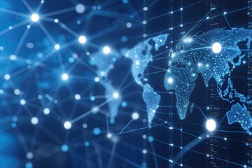 Naklejka premium 3D Rendered Abstract Blue Background of Digital Network Connections