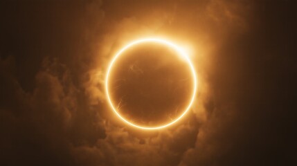 Fototapeta premium A perfectly round eclipse with a soft halo of golden light