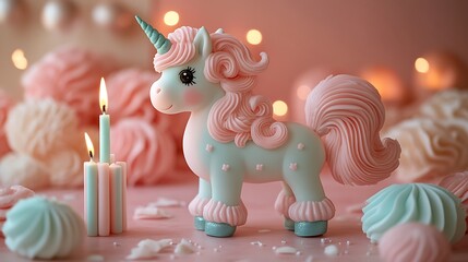 Soft pastel birthday unicorn figurine high resolution hd image