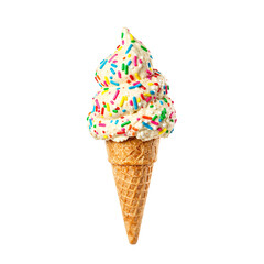 Indulge in a scoop of birthday cake ice cream with rainbow sprinkles on a classic waffle cone Perfect for celebrating lifes sweet moments
