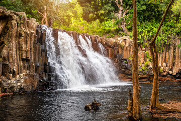 Rochester falls on the island of Mauritius. Waterfall in the jungle of the tropical island of Mauritius. Hidden treasure Rochester falls in Mauritius Island. Rochester Falls in Souillac Mauritius. © daliu
