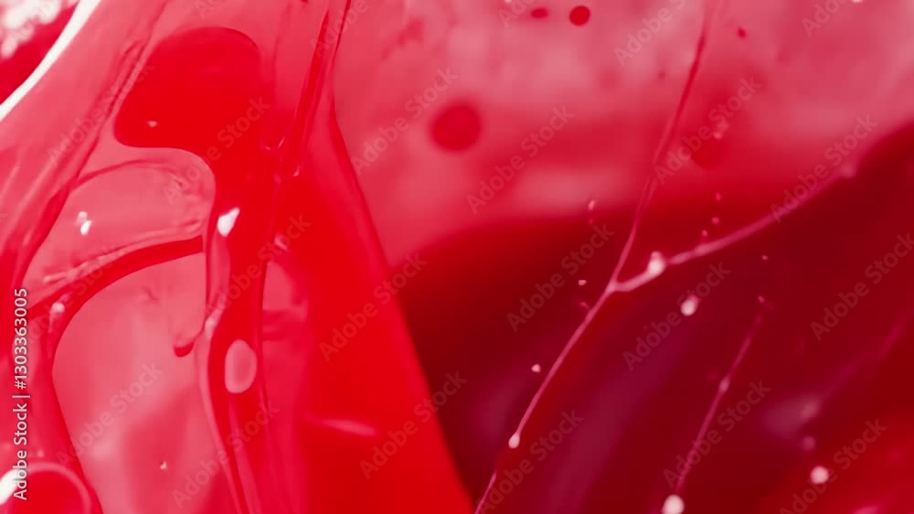 Poster Dynamic liquid flow creating seamless textures in vibrant shades of red, 4K Liquid flows across the frame 3D CGI Seamless
