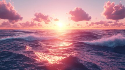 Fototapeta premium Pink sunset over ocean waves.