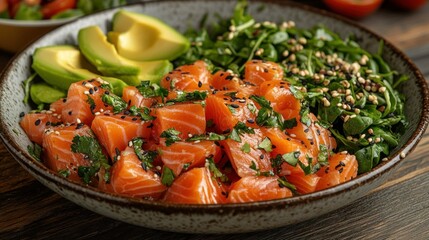 Healthy Salmon Poke Bowl with Avocado