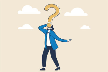 Anonymous businessman person, candidate or mention employee, who is this man, uncertainty, important person or unknown concept, anonymous businessman with question mark head unknown person.