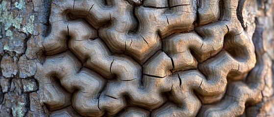Textured tree bark resembling a brain, detailed patterns in the trunk's surface