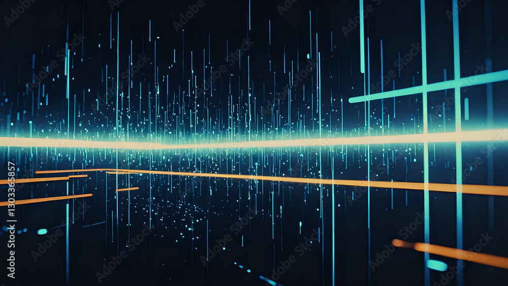 Poster abstract digital data stream neon lines, glowing particles, futuristic background