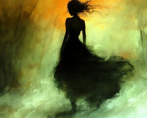 Woman walking forest sunset