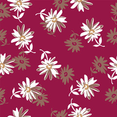 Trendy Floral pattern in the many kind of flowers. Tropical botanical Motifs scattered random. Seamless vector texture. Printing with in hand drawn style on dark background
