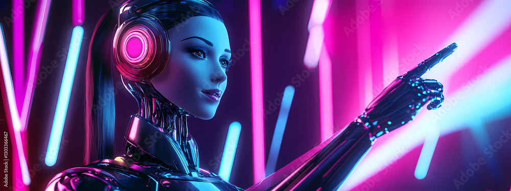 Aufkleber futuristic ai: an advanced robotic figure with a sophisticated design. its pointing hand and thought