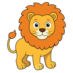 Obraz premium Lion Cartoon Vector Illustration Scene White Background