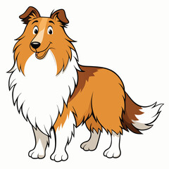 Sheltie dog standing on a white background. Vector illustration.