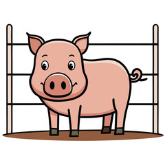 Fototapeta premium Pig Cartoon Vector Illustration Scene White Background