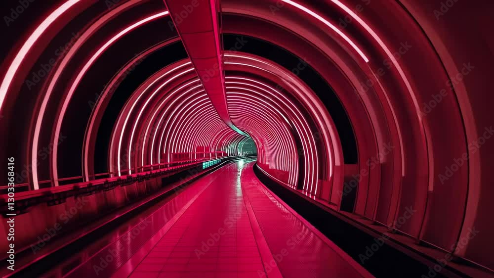 Aufkleber digital tunnel illuminated by flowing red neon shapes against a black backdrop creates a striking vi