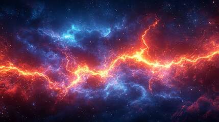 Fototapeta premium A powerful lightning strike with sparks illuminates the sky, symbolizing danger, energy, and nature's raw power in a dramatic, modern scene of a thunderbolt