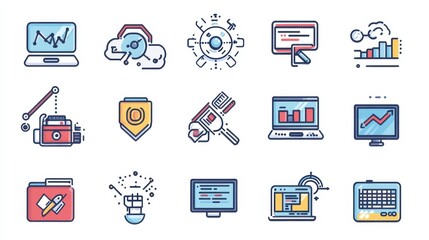 Programming vector line icon set isolated on white background. Programming line icon set for infographic, website or app. Scalable icon designed on a grid system.