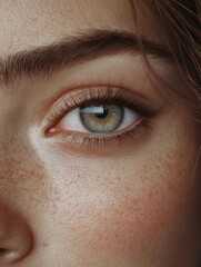 Obraz premium Macro closeup of pretty girl eyes looking to camera. Young millennial woman eye and face detail