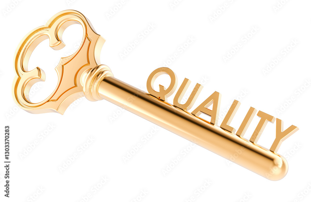 Poster key to quality, concept. 3d rendering isolated on transparent background
