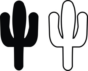 Cactus icon set. Cactus silhouette vector collection isolated on transparent background. Home plant flat and line element. Mexican desert plant pictogram. Wild cactus linear nature garden symbol